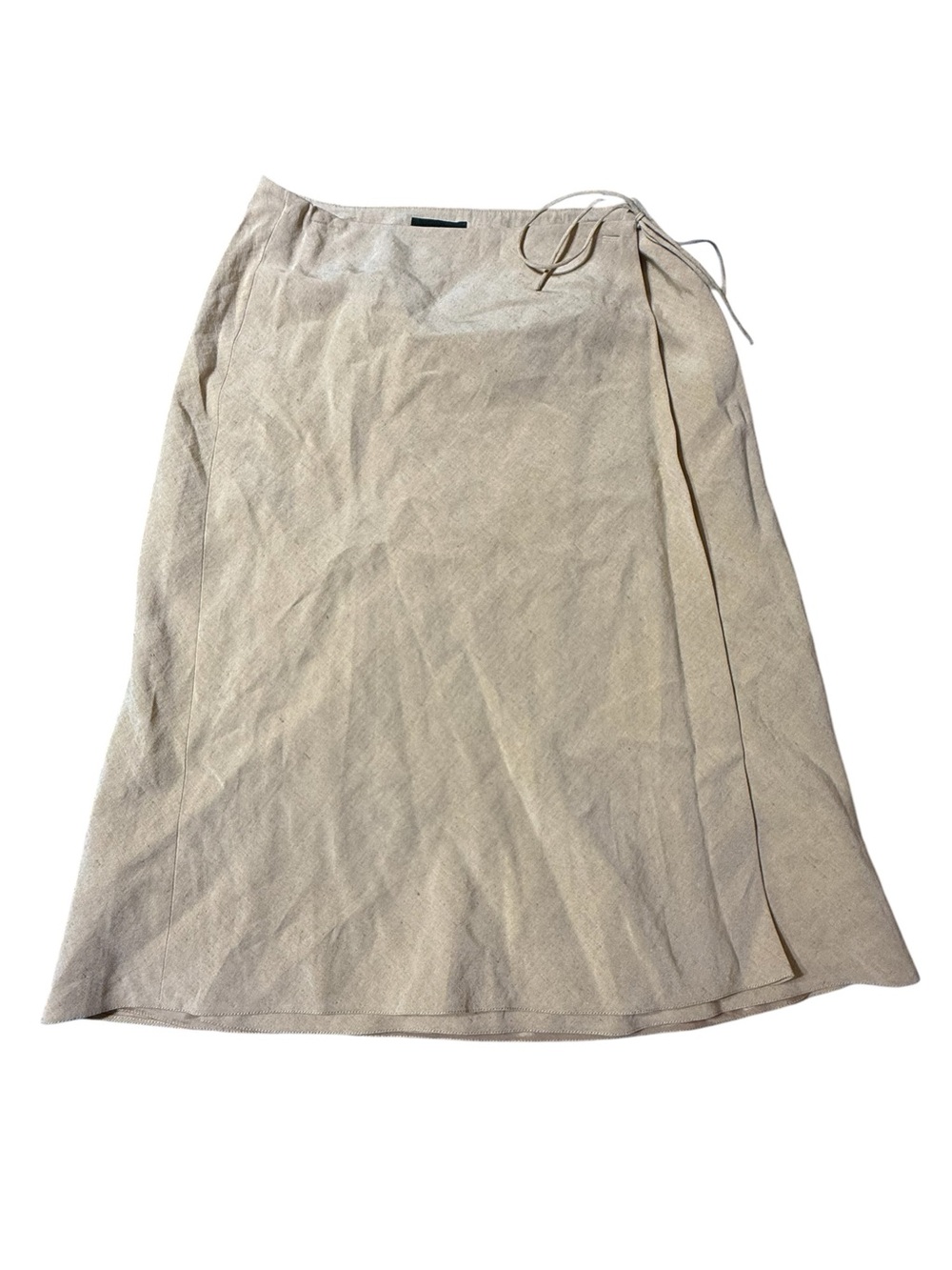Giorgio Armani Vintage Linen Wrap Skirt Beige A-Line Midi Italian Luxury Sz 42